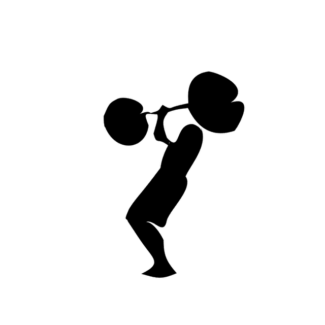 The full model animating the T as a weightlifter pressing a barbell overhead.