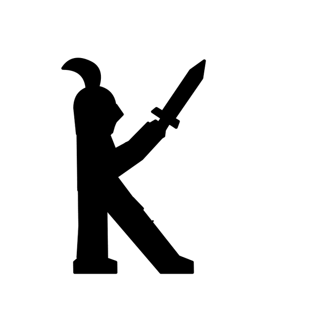 Astra's animation of the K as a knight swinging his sword.