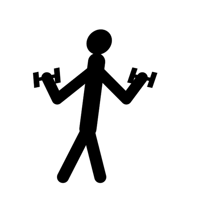 Astra's animation of the Y as a man lifting two dumbbells.