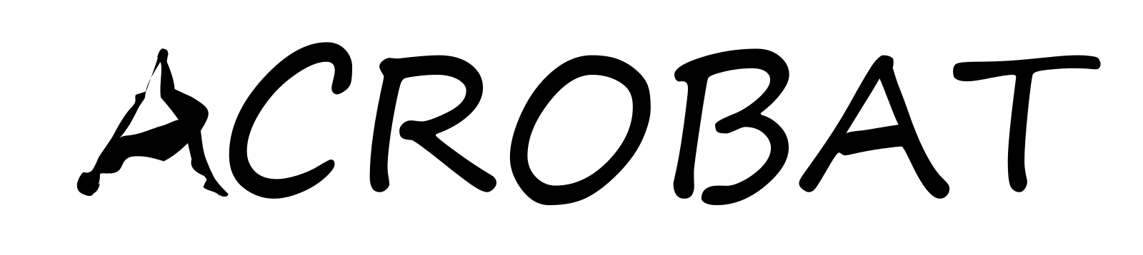 The word ACROBAT, with the first A animated as an acrobat hanging from a bar, legs scissoring apart and back together.