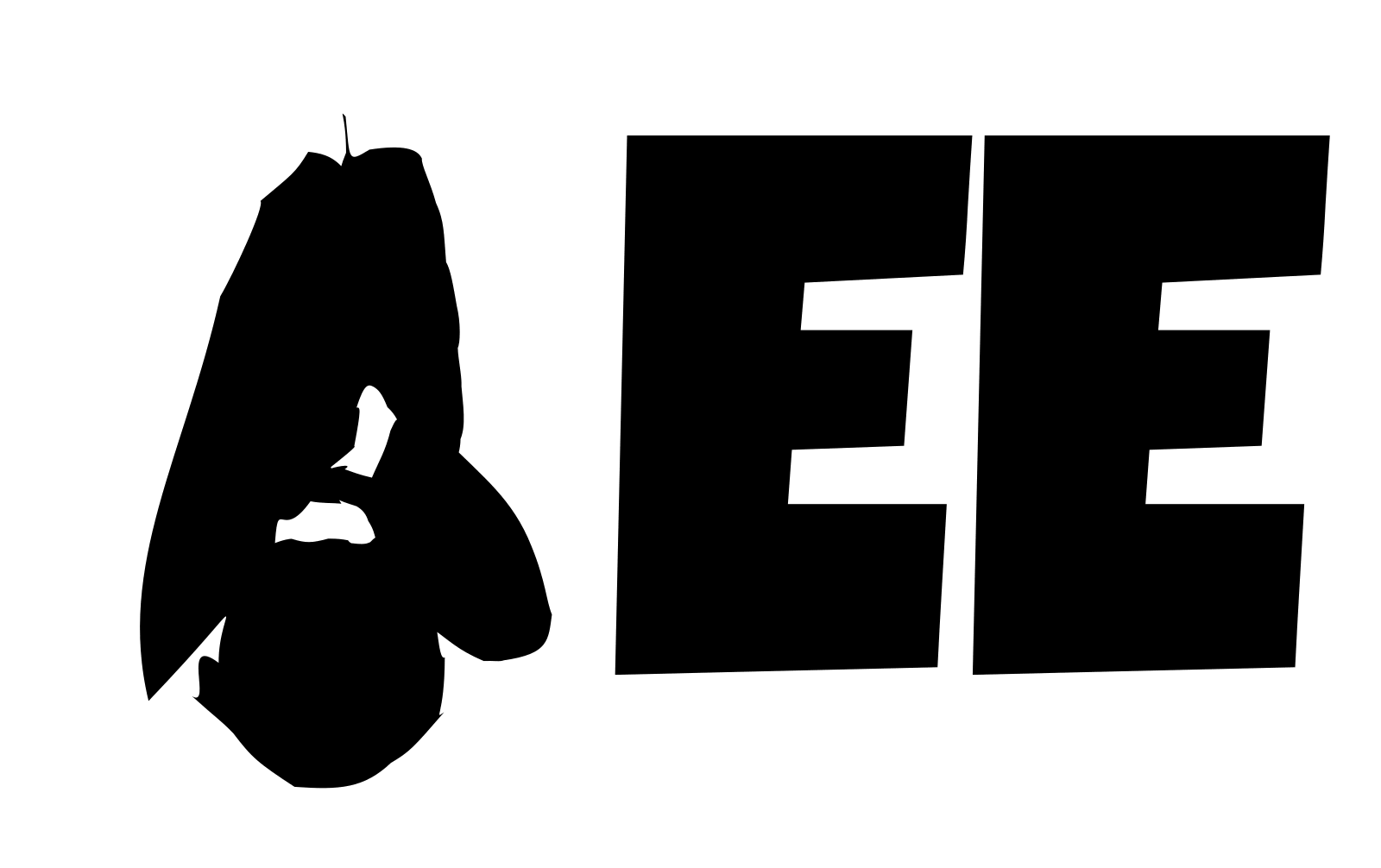 The word BEE, with the B animated as a fat bumblebee hovering, its wings beating rapidly.