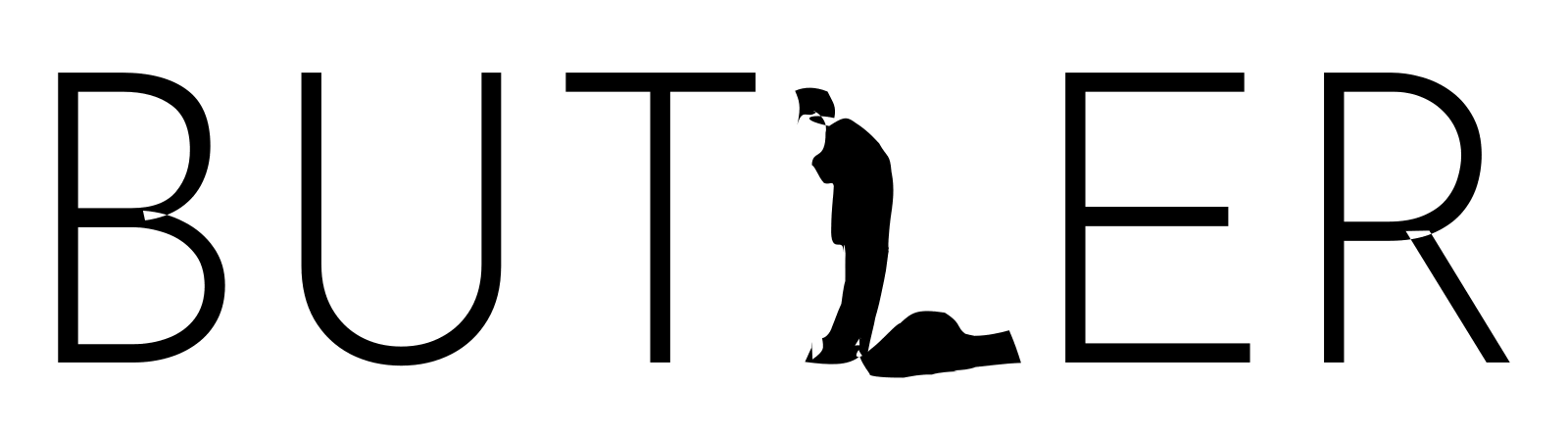 The word BUTLER, with the L animated as a butler bowing politely from the waist.