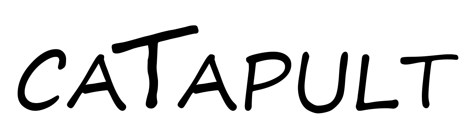 The word CATAPULT, with the first T animated as a catapult arm snapping over, the letter itself left unreshaped.