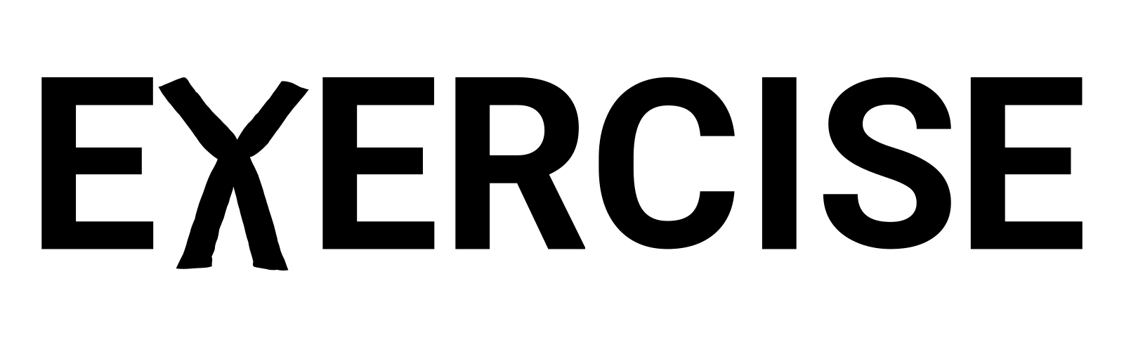 The word EXERCISE, with the X animated as a stick figure doing jumping jacks.