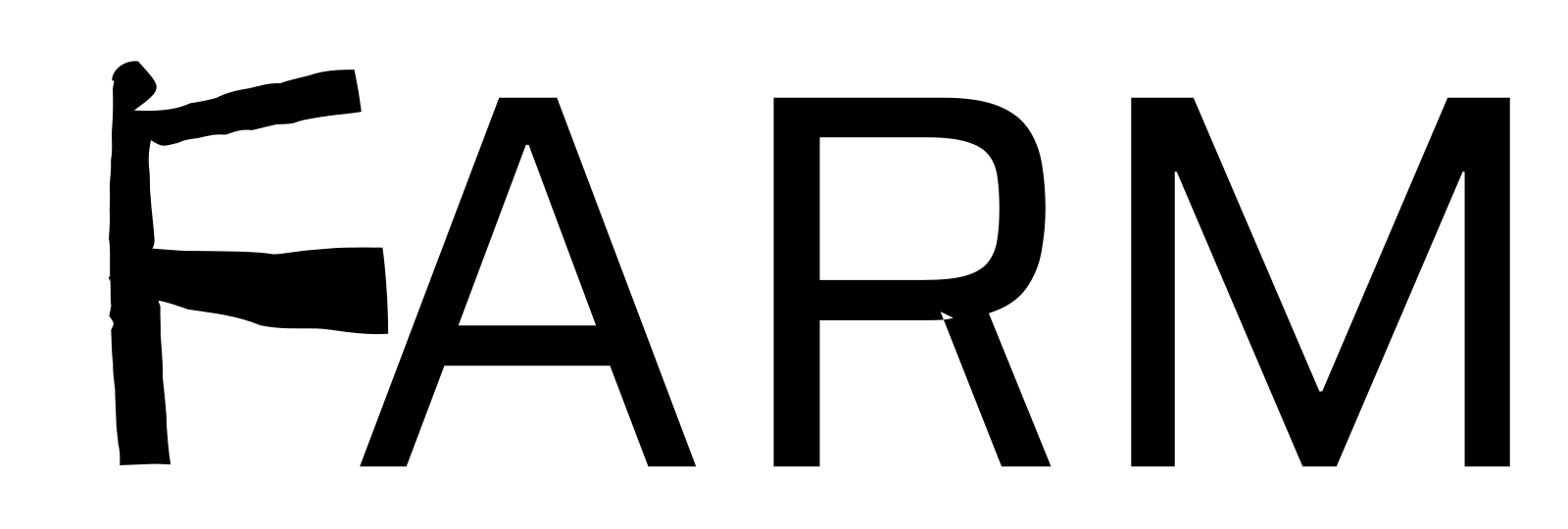 The word FARM, with the F animated as a wooden signpost creaking back and forth on its bracket.