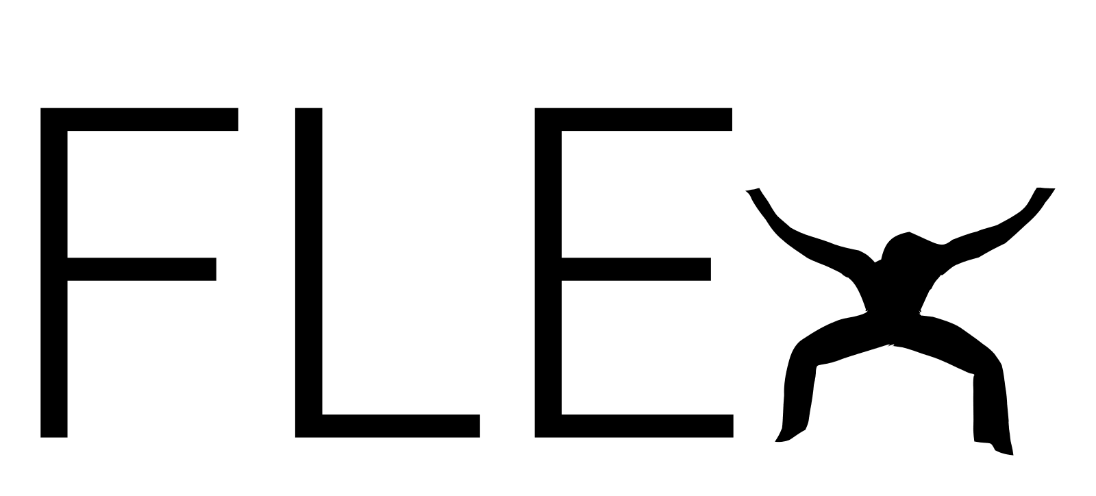 The word FLEX, with the X animated as a wrestler bracing defensively.