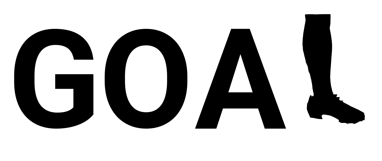 The word GOAL, with the L animated as a boot kicking a ball, its standing leg firm.
