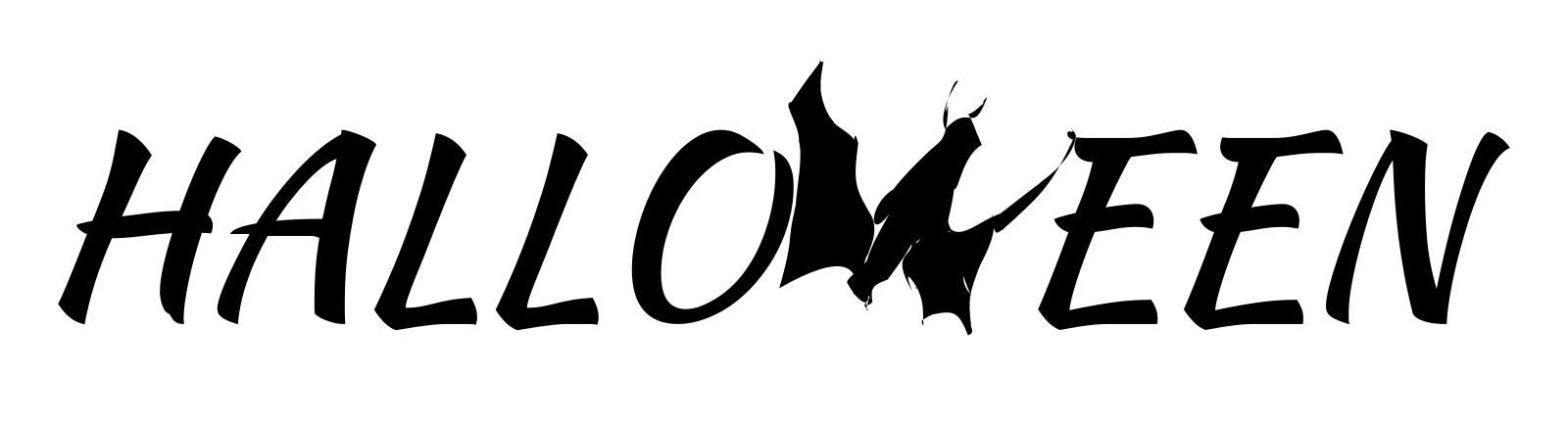 The word HALLOWEEN, with the W animated as a bat flapping its two broad wings.