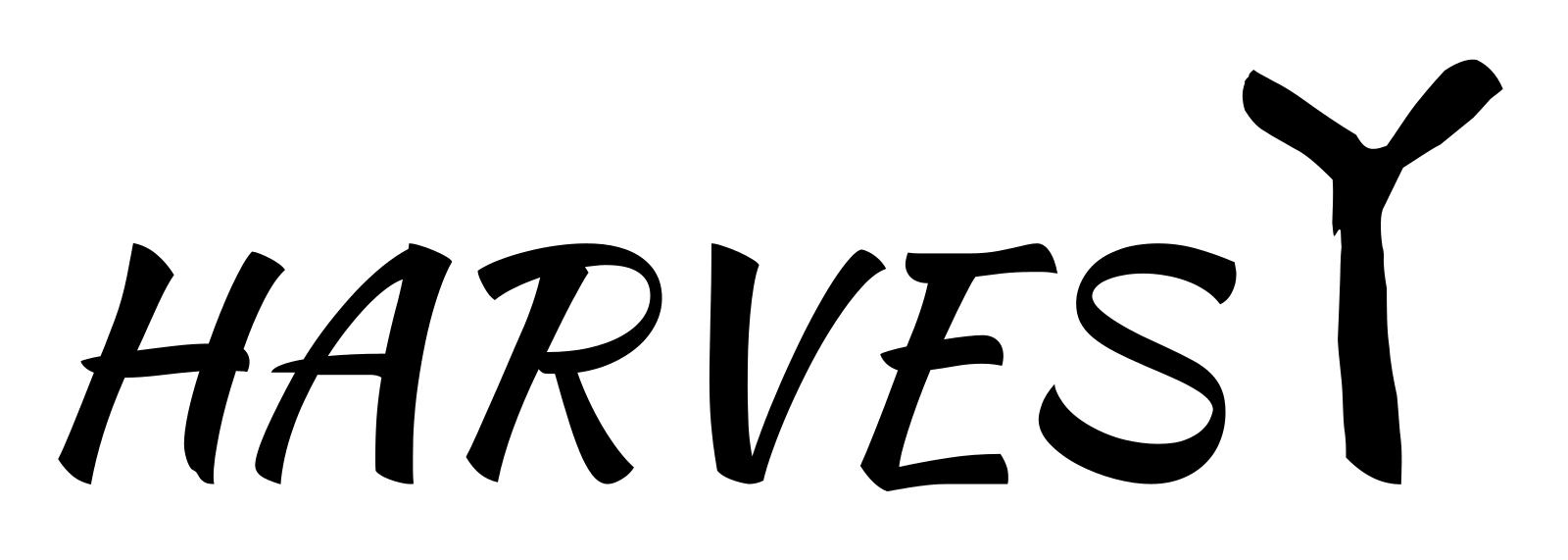 The word HARVEST, with the T animated as a scarecrow's arms bouncing in wind, the letter itself left unreshaped.