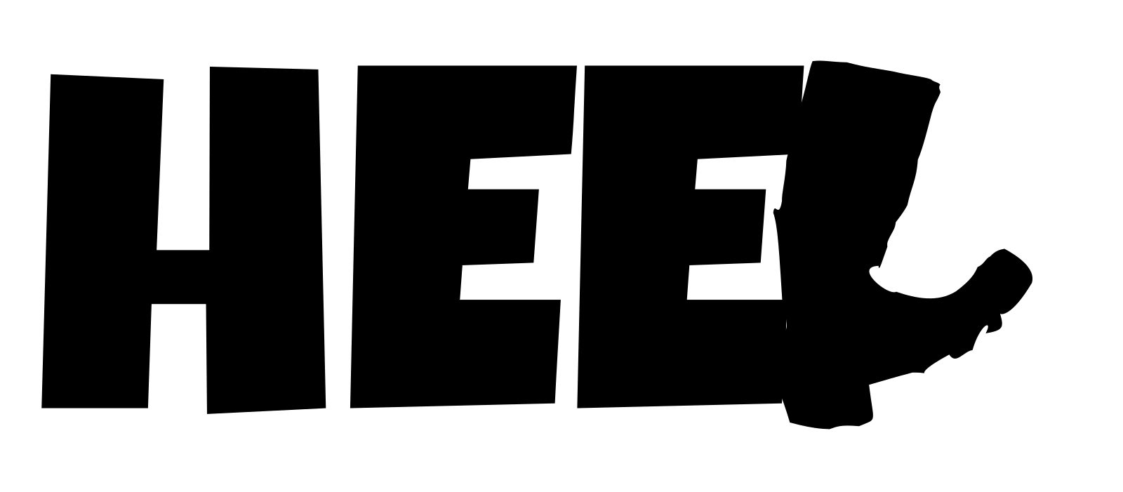 The word HEEL, with the final L animated as a heavy boot tapping its toe.