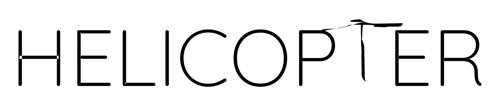 The word HELICOPTER, with the T animated as a hovering helicopter whose crossbar tilts like a rotor.