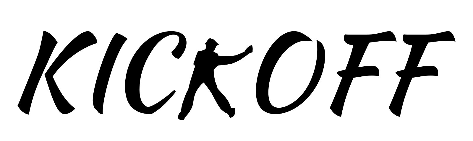The word KICKOFF, with the second K animated as a signaller swinging both outstretched arms up and down.