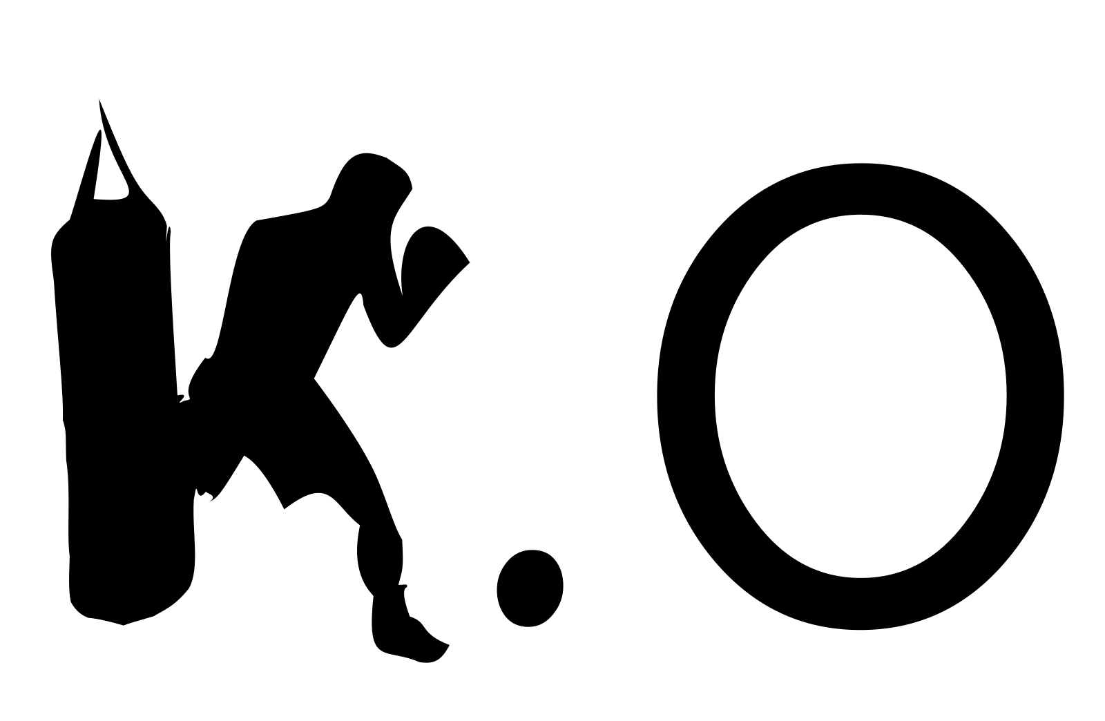 K.O, with the K animated as a boxer throwing a punch at a heavy bag.