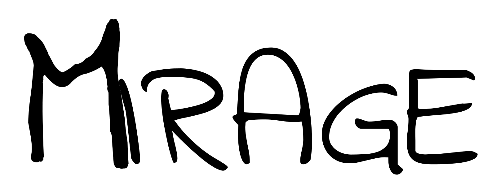 The word MIRAGE, with the M animated as a mountain range rippling in a mirage, the letter itself left unreshaped.