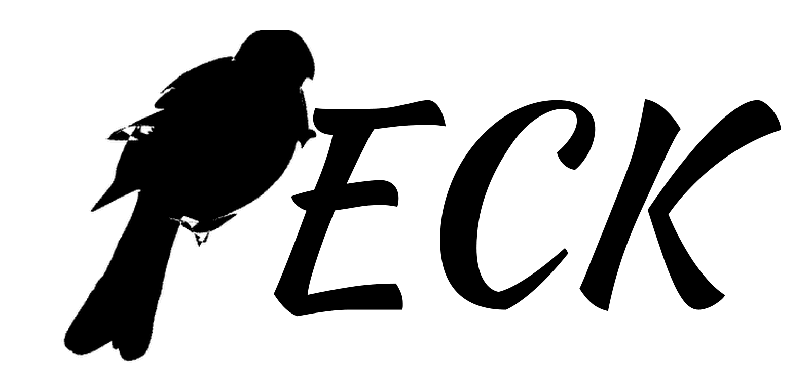 The word PECK, with the P animated as a bird bobbing its head.