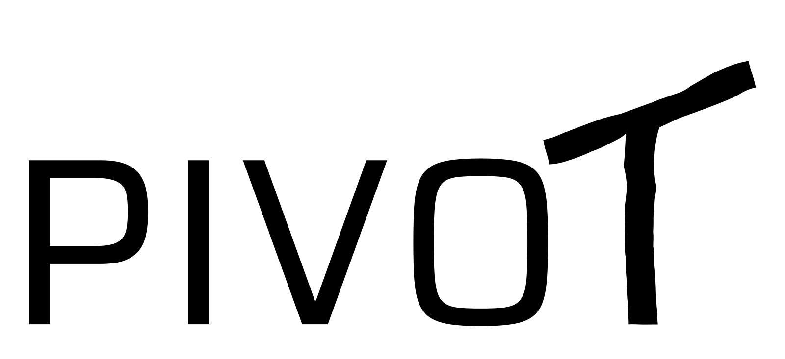 The word PIVOT, with the T animated as a wooden seesaw tipping end over end.