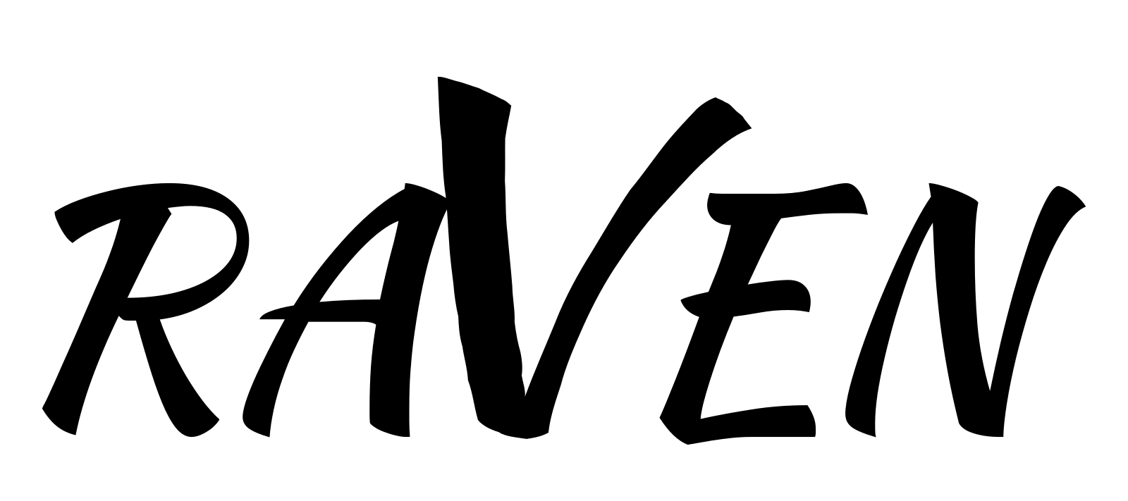 The word RAVEN, with the V animated as wings flapping slowly, the letter itself left unreshaped.