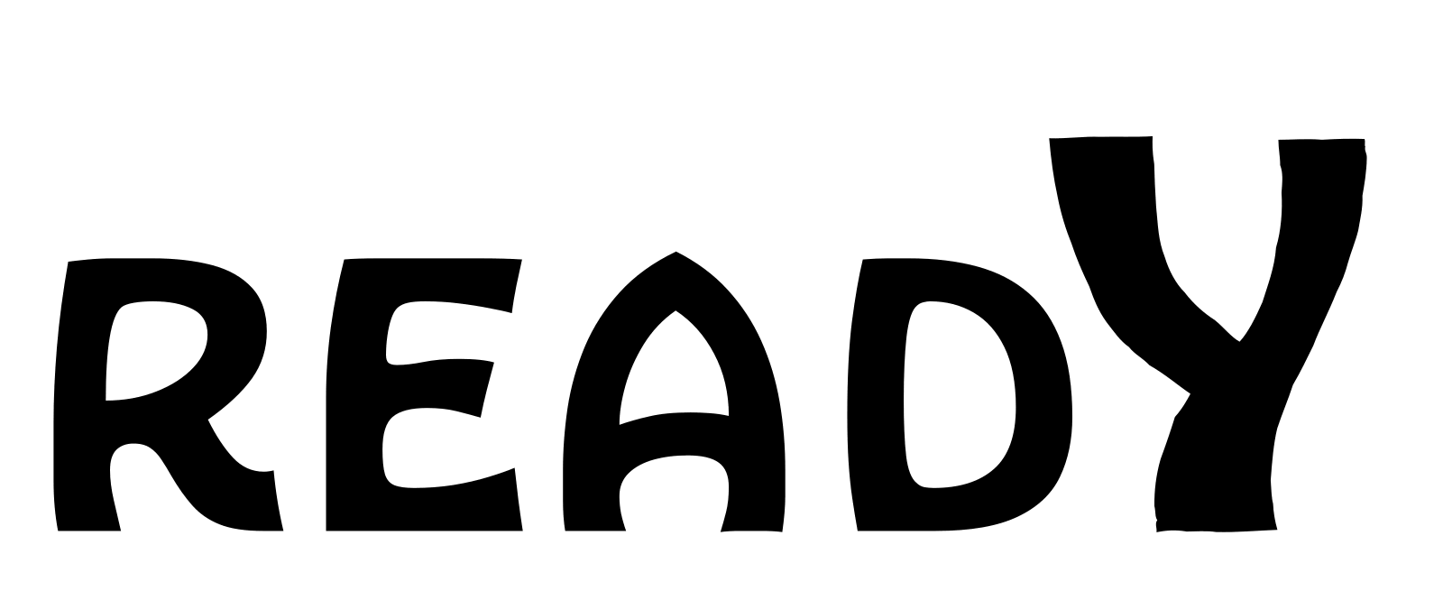 The word READY, with the Y animated as a student raising one arm to ask a question, the letter itself left unreshaped.