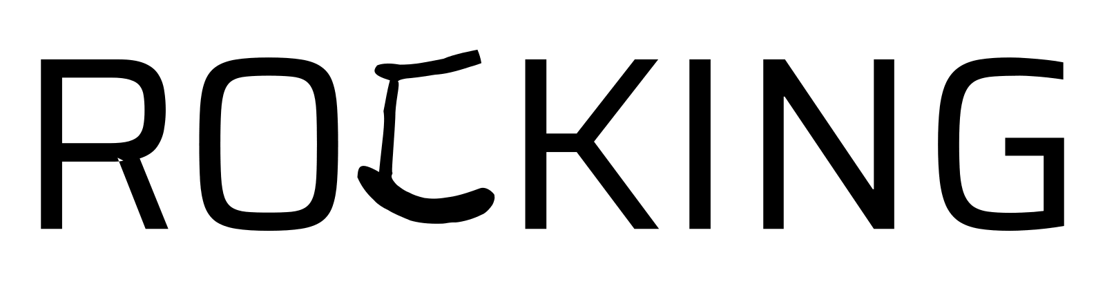 The word ROCKING, with the C animated as a rocking chair rocking on its runners.