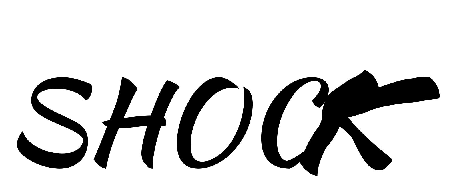 The word SHOCK, with the K animated as a man jolting in surprise, the letter itself left unreshaped.