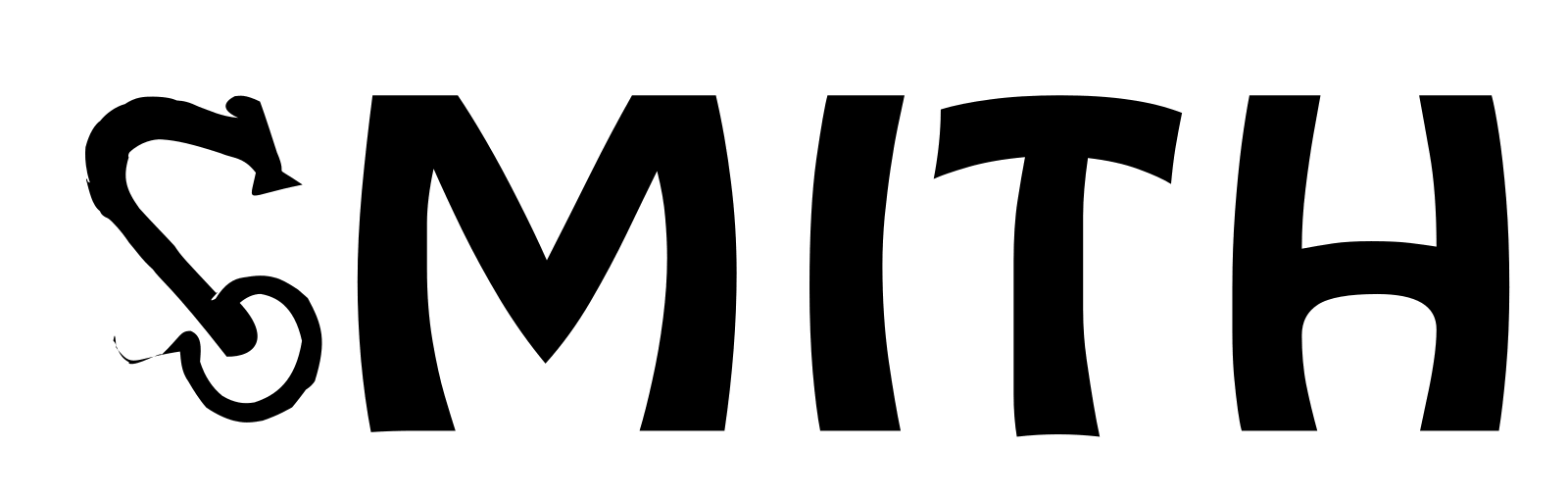 The word SMITH, with the S animated as a wrought-iron bracket being hammered into its curve.