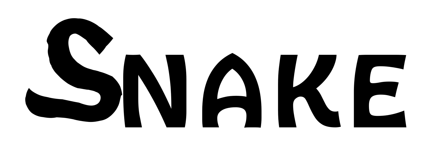 The word SNAKE, with the S animated as a snake slithering fast, agitated, the letter itself left unreshaped.