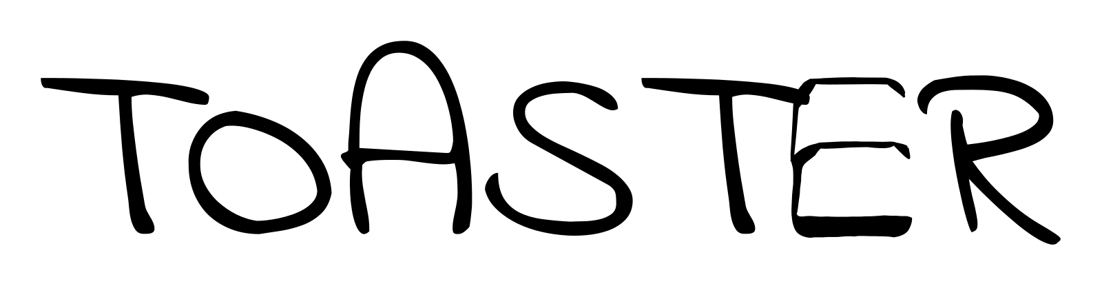 The word TOASTER, with the E animated as a toaster whose two slices pop at different times.