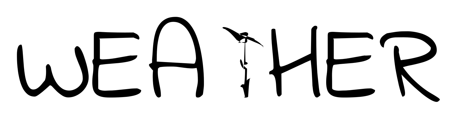 The word WEATHER, with the T animated as a weathervane rooster turning on a rigid post.