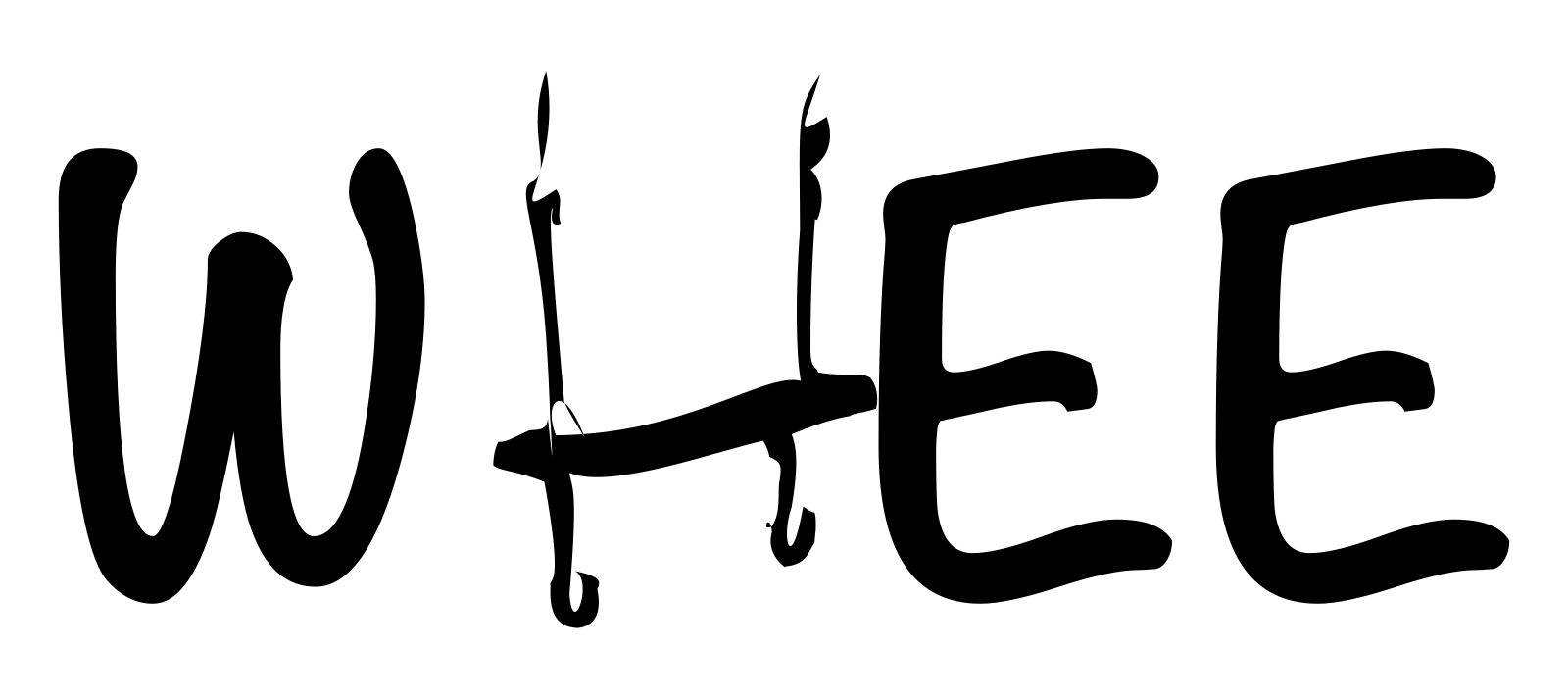 The word WHEE, with the H animated as an empty playground swing swinging between its chains.