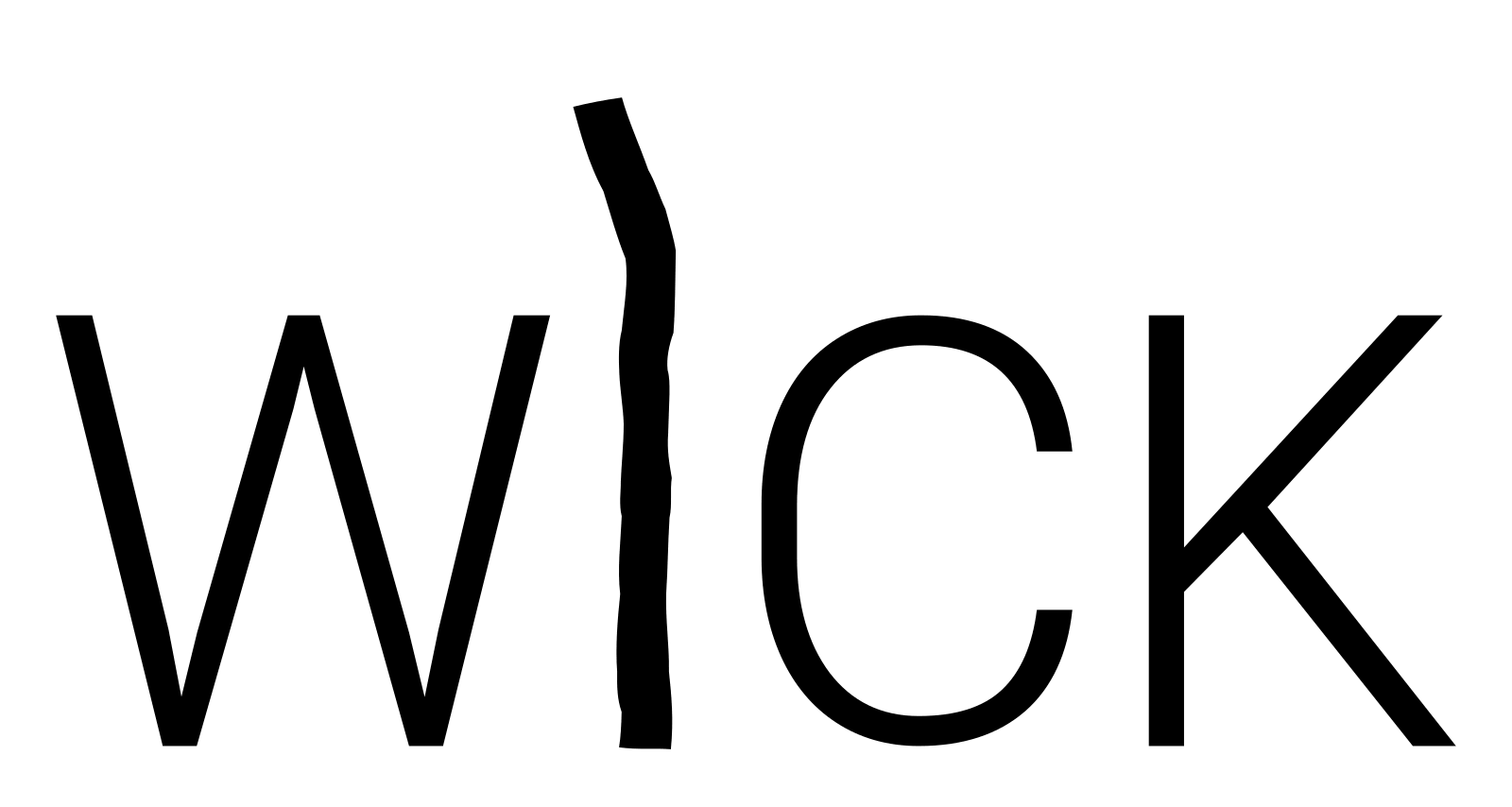 The word WICK, with the I animated as a candle flame flickering, the letter itself left unreshaped.